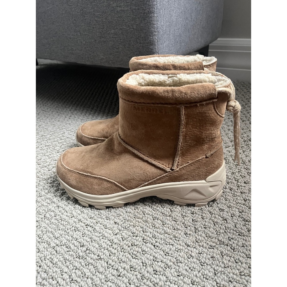 Merrell Juno Pull On Suede Faux Fur Lined Ankle Boots Tan Women 7.5 J005118